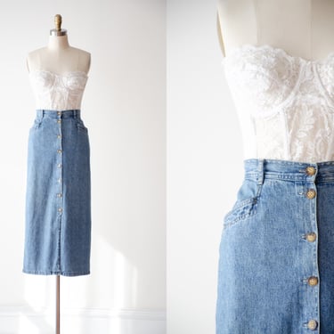 long jean skirt | 90s y2k vintage soft faded denim longline button down skirt 