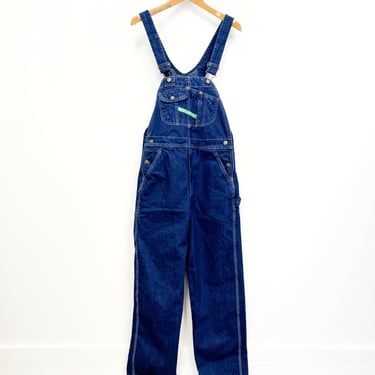 Vintage Key Bib Overalls | Dark Denim w White Top Stitching | Zip Fly | 34 - 32 