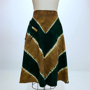 Vintage Green Chevron Tie Dye Pocket Skirt