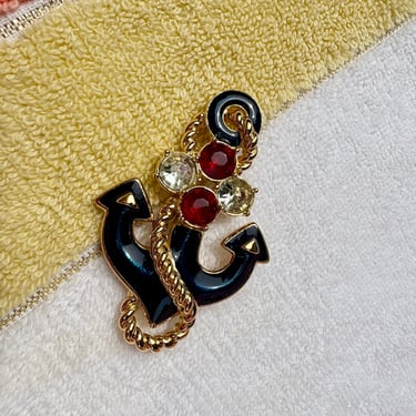 Gold &amp; Navy Enamel Anchor Pin