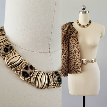 1960s Leopard Choker with Faux Fur 60s Jewelry 60's Accessories 