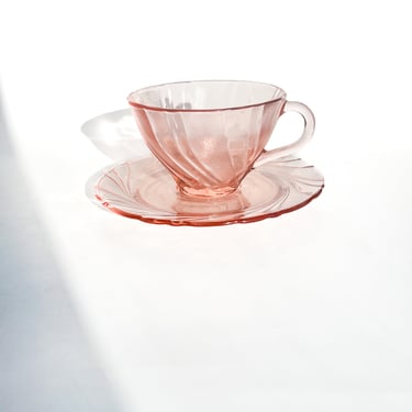 Vintage Pink Glass Teacup &amp; Saucer Set
