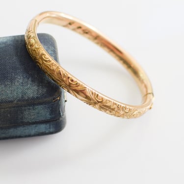 Antique Gold-filled Bangle Bracelet | Victorian Etched Gold Bracelet | Initials JEF 1907 