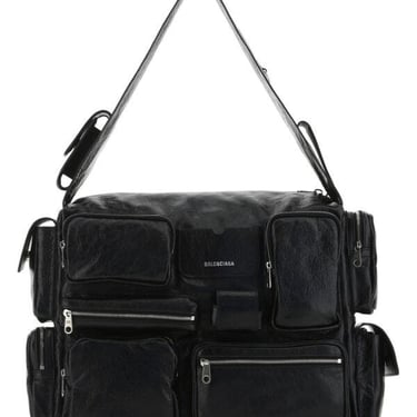 Balenciaga Men Black Leather Large Supebusy Shoulder Bag