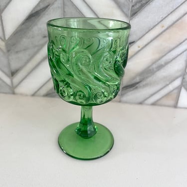 Fenton LG Wright Emerald Green Wine Glass, Scroll Pattern Small Wine Goblet, Vintage Glassware Drinkware (Made for Fenton by LG Wright) 