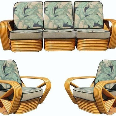 Restored 6 strand, Paul Frankl Style Sofa and Lounge Chair Set 