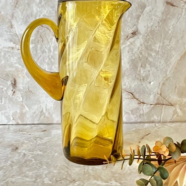 Vintage Glass Pitcher, Swirled Gold Glass, Mid Century Glassware, Sustainable Living, Sustainable Home Decor 