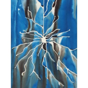 Blue and Black Pyramidal Neuron - original ink painting on yupo of brain cells - neuroscience art 