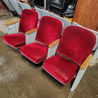 Vintage Red Theater Seats Bank of 3 63.5 x 29.5 x 24