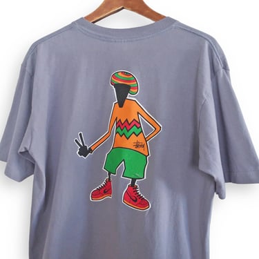 vintage Stussy shirt / 80s shirt / 1980s Stussy Rasta Man Peace Sign single stitch cotton t shirt Large 