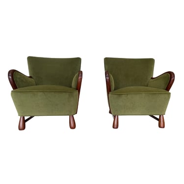 Pair of Danish Art Deco Mahogany Armchairs Attributed to Otto Færge