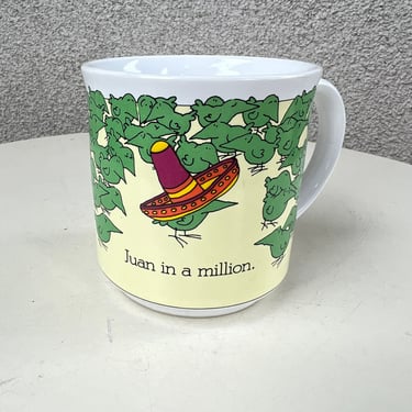Vintage Recycled Paper Products coffee ceramic kitsch mug “Juan in a million” 