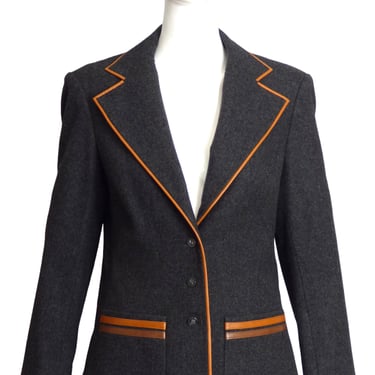 HERMES- 1970s Grey Wool Flannel Blazer, Size 8