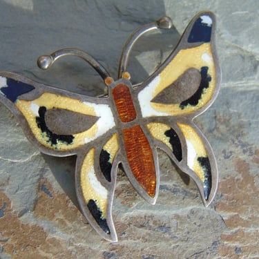 Vintage Mexico Sterling Silver and Enamel Butterfly Pin / Brooch 