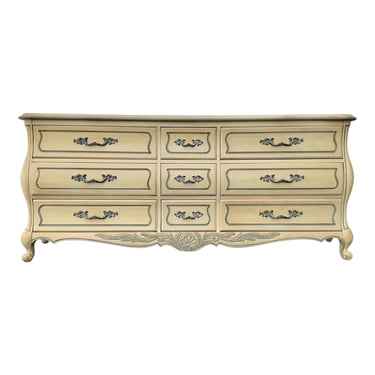 Vintage French Provincial Dresser Project 78” by Hickory - Solid Wood, Missing Table Top, 9 Drawers & Louis XV Style Serpentine Curves 
