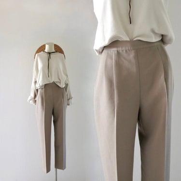 woven taupe trousers 25-26 - vintage 90s tan beige brown pleated front high waist pants xs 