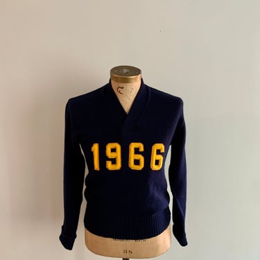 Mens vintage navy letter sweater ‘1966’ Lamb knit-size M (42) 