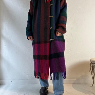 80s 'Astrid Gjerlaug' Plaid Wool Knit Coat / Large 