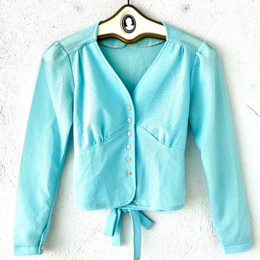 Vintage 60s 70s Light Blue Top 1970s Cardigan Shirt 