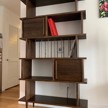 Oxelaand Multilevel Bookcase With Doors - Solid Maple - Dark Walnut Finish 