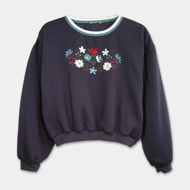 L/S Purple Crop Sweatshirt w/ Embroidered Flowers