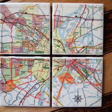1967 St Louis Missouri Map Coaster Set of 4. St. Louis Map. STL Gift. Missouri Décor. Housewarming Gift. Coffee Table Décor. Midwest Map. 