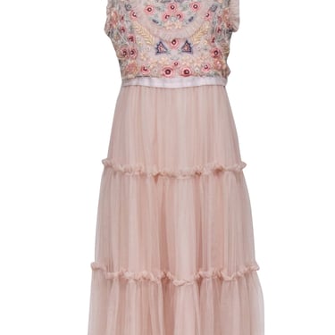 Needle and Thread - Blush Pink Floral Beaded & Embroidered Bodice Dress Sz 10