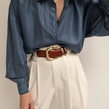 Vintage Stone Blue Silk Blouse