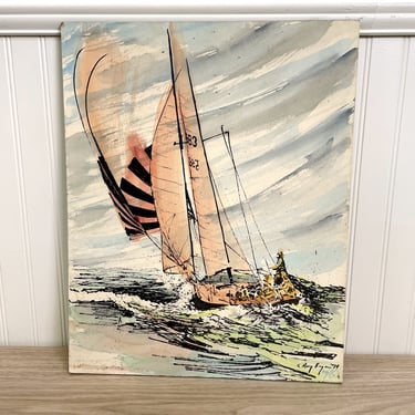 1970s Sailing silkscreen print by C. Ray Bryan - vintage nautical art 
