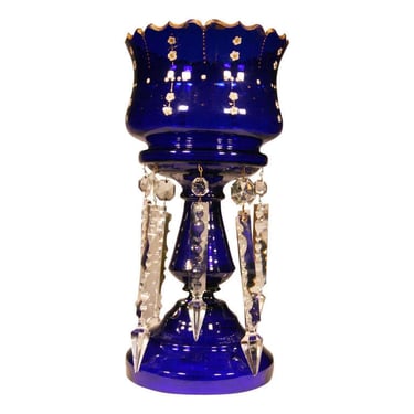 Victorian Cobalt Glass Hand Gilded Lustre Vase 