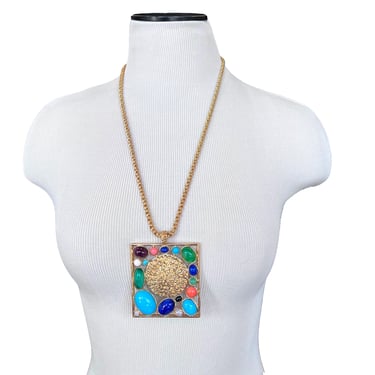 PANETTA Pendant Necklace 1975 Gold Plated Handmade in the USA, Statement Piece, Seventies Costume Jewelry, Estate Jewelry,  Multi Color 