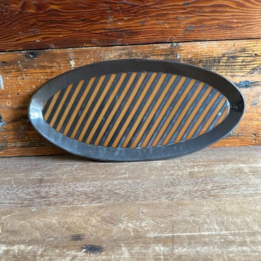 Oval Platter -  Grey and Brown with Diagonal Stripes 