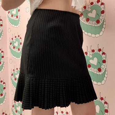 Black Pleated Pinstripe Skirt