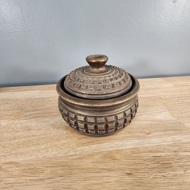 Pottery Bowl with Lid Signed Vib 