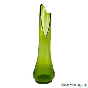Mid-Century Modern Large Green Swung Art Glass Vase by L.E Smith 18&quot;