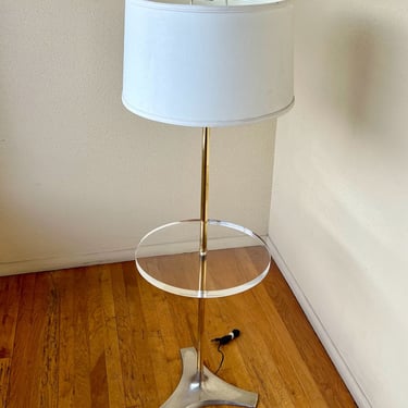 American Postmodern Lucite Brass &amp; Chrome Table Lamp by Laurel Lighting Co.
