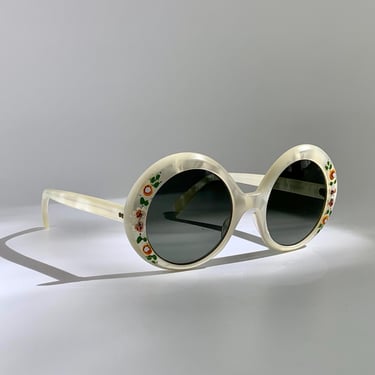 1960's Mod Sunglasses - Pearlized Round Frames - Hand Painted Details -  by MAY - Optical Quality - Made in the USA 