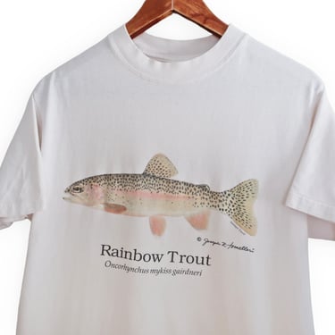 vintage fishing shirt / Rainbow Trout shirt / 1990s Rainbow Trout fly fishing cotton single stitch t shirt Small 