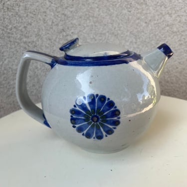 Vintage Ken Edwards Mexican round Teapot Blue Green Flower El Palomar 