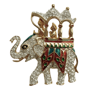 Vintage Mogul Crystal Enamel Elephant Brooch