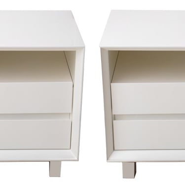 Modern White Lacquer Bedside Tables, Pair