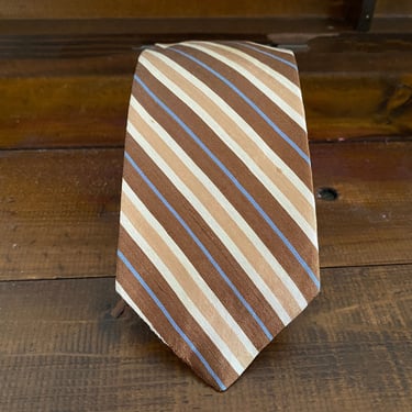 Vintage 1980s Shantung Silk Tie - 3" Regimental Brown & Blue Stripes, Classic Repp Necktie by Kelly 1 