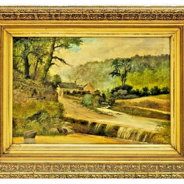 Antique Painting, Oil On Canvas, Framed, Pastoral Landscape, Gilt Frame, 1800s!!!