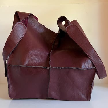 Soft Handmade Maroon Red Genuine Leather Oversized Patchwork Tote Bag 