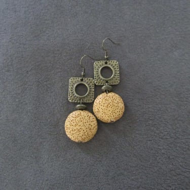 Yellow lava rock mid century modern earrings 