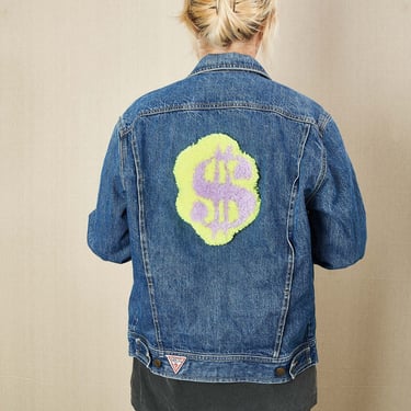 Vintage Marciano for Guess Denim Jacket with Tufted Dollar Sign patch 