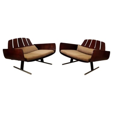 Mid Century Pair Rosewood Brazilian Lounge Presedencial Chairs Jorge Zalszupin 