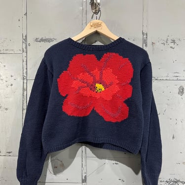 Vintage 90s floral cropped picture Knit sweater flowers sweater liz Claiborne cotton sweater 