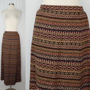Vintage Seventies XS Woven Print Striped Maxi Skirt - 70s Thick Knit Long Skirt - Boho Hippie 1970s 