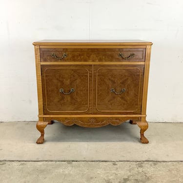 Vintage Queen Anne Style Burl Wood Commode Cabinet 